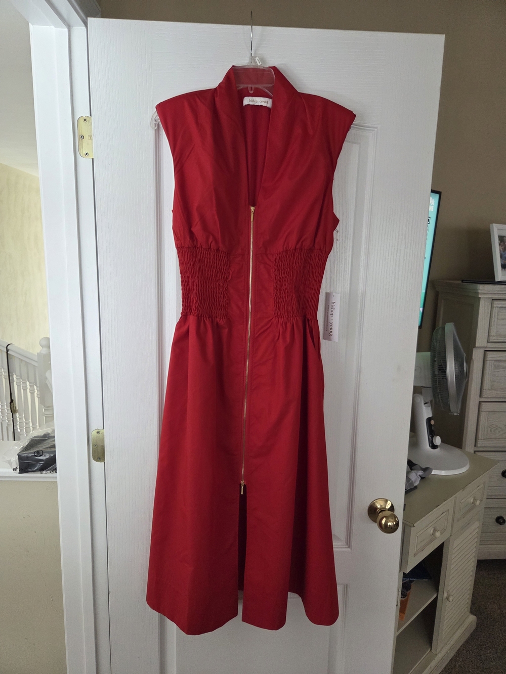 bishop + young Red Sleeveless Zip-Front Midi Dress with Smocked Waist